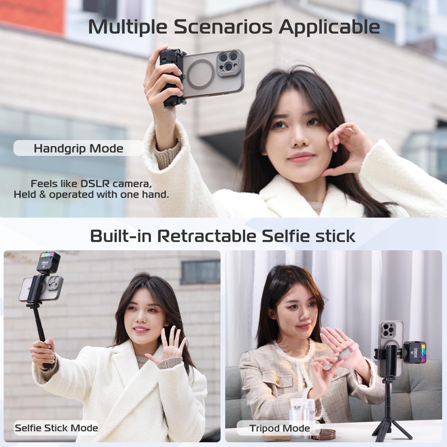 💥📱✨Ausziehbares Selfie Stick Stativ im Taschenformat mit abnehmbarer Fernbedienung