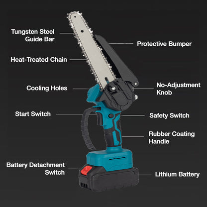 6-Zoll-Akku-Mini-Kettensäge mit 2 Batterien
